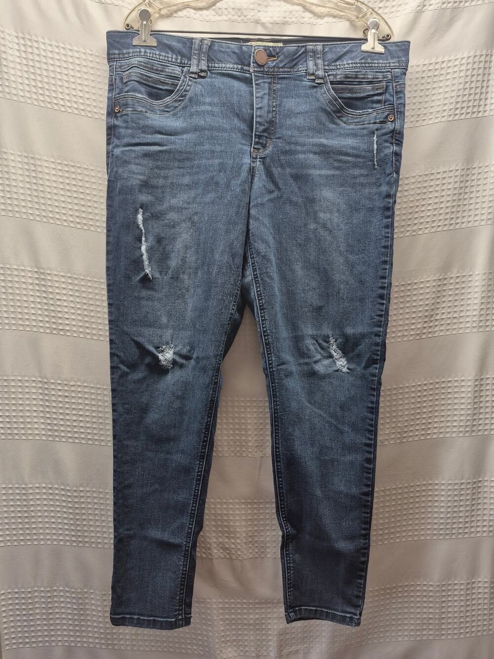 Democracy AB Technology Jeans Womens SZ 14 Skinny Distressed Blue Stretch Denim